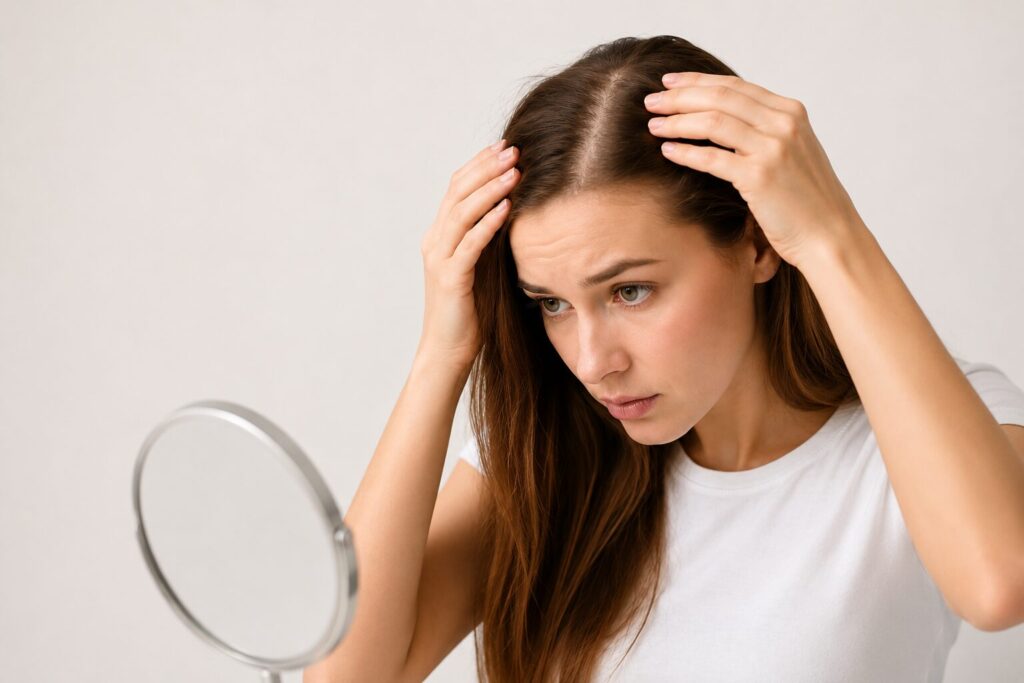 Woman Inspecting Hair Loss